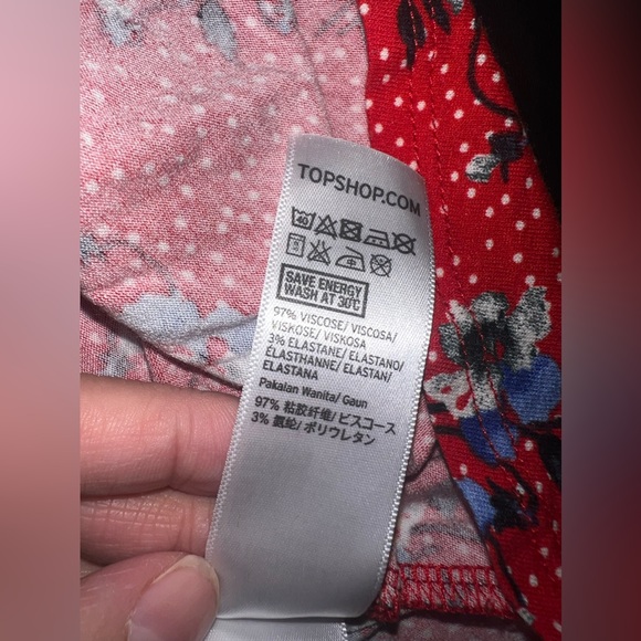 Topshop Red Polka Dot &  Floral VNeck Dress Size 4 EUC - Picture 7 of 7